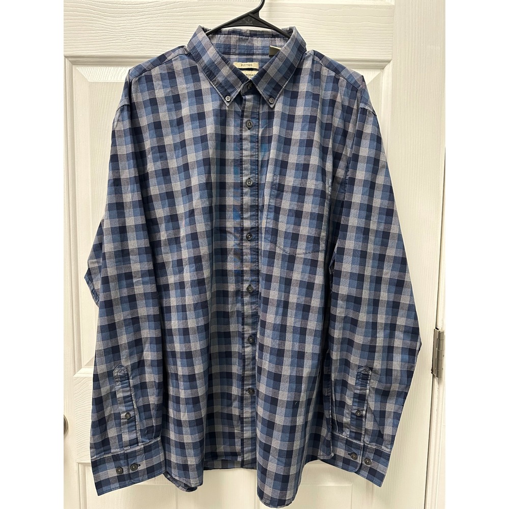 Haggar Clothing Fitted Button Up Men Shirt XL Blue Plaid